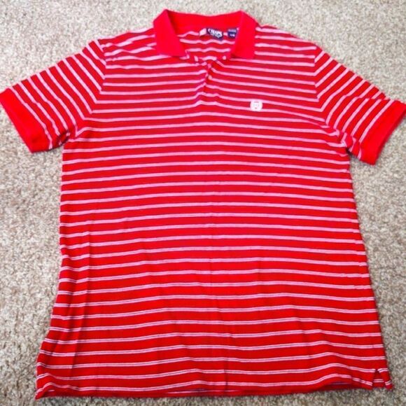 Chaps Men's Striped Ss Polo Size Medium Red/White - Picture 1 of 4